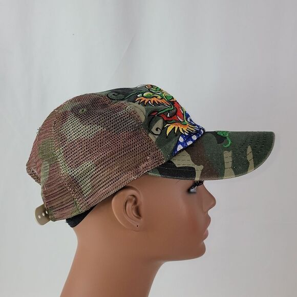Vintage Ed Hardy Snap Back Trucker Hat Cap Bedazzled Embroidered Dragon main image 5